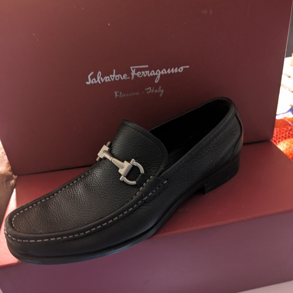 Salvatore Ferragamo Black Leather Slip-On Loafers